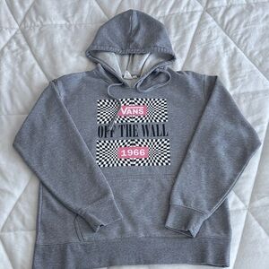 Vans Gray Hoodie with Pink Checkerboard Logo